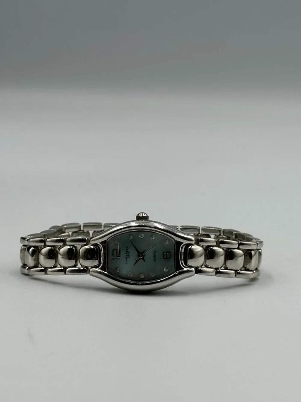 3/$30 LA Express Watch Women Silver Tone Blue Mother Of Pearl Dial 6.5